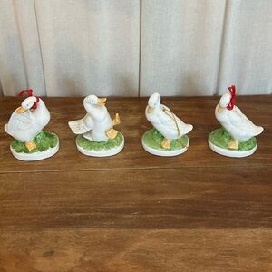 Charming White Ceramic Duck Figurines